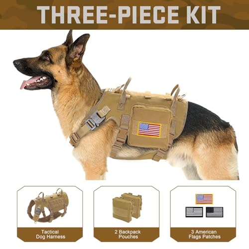 Dog Harness Medium Sized,Tactical Dog Harness with Handle,No Pull Military Style Service Dog Vest with Pockets Adjustable for Medium Dogs,Brown,Chest 17-25" - color: Brown, size: S:Chest 17-25",Fit 20-35lbs