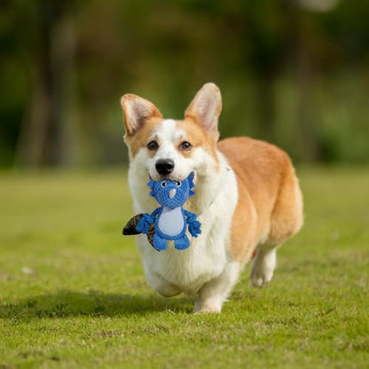 Cute Animals Interactive Squeaky Dog Toy with a Vocal Bladder, Crinkle Paper Stuffed Soft Cotton Chew Toy, Teething Rope Tug of War Pull Toy to Keep Them Busy for Puppy, Small Dogs - Blue Triceratops - color: Blue Triceratops