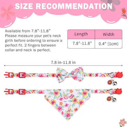 SCENEREAL Spring Cat Collar Breakaway with Bells, 2 Pack Cute Flower Pet Collar with Removable Bow Tie and Bandana, Adjustable Safety Buckle with Daisy Pendants for Girl Cats Kitten - color: Bandanas & Bow (Floral-White)