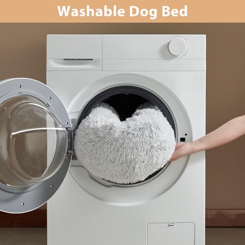 WNPETHOME Calming Dog Bed Cat Bed Donut, Faux Fur Pet Bed Self-Warming Donut Cuddler, Comfortable Round Plush Dog Beds (24 x 24 Inch, Light Grey) - color: light grey, size: 24"L x 24"W x 8"Th