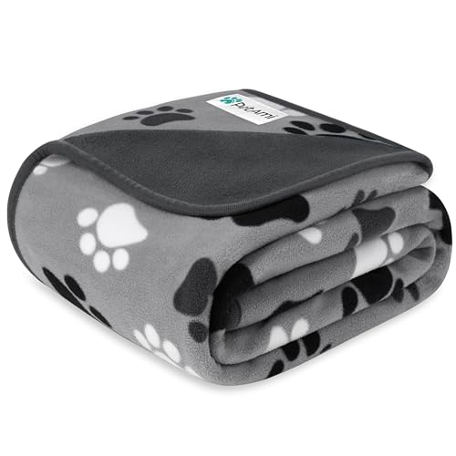 PetAmi Waterproof Dog Blanket for Medium Large Pets Dogs Cats, Pet Couch Cover Protector for Furniture, Reversible Washable Soft Fleece Cat Blanket for Bed Couch Sofa, 40x60 (Taupe/Beige) - color: Paw Print Gray, size: Medium (29x40)