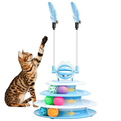 Goosheep Cat Toy Interactive Pet Plaything for Indoor Kitten Interactive Kitty Puzzle Ball with 2 Cat-Tease (Blue) - color: Blue