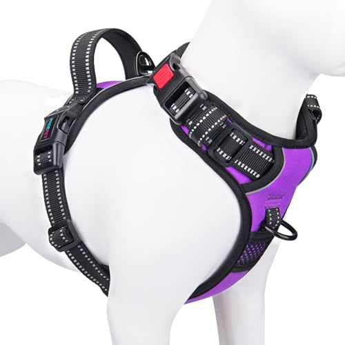 PHOEPET No Pull Dog Harnesses for Small Dogs Reflective Adjustable Front Clip Vest with Handle 2 Metal Rings 3 Buckles [Easy to Put on & Take Off](S, Purple) - color: Purple, size: Small