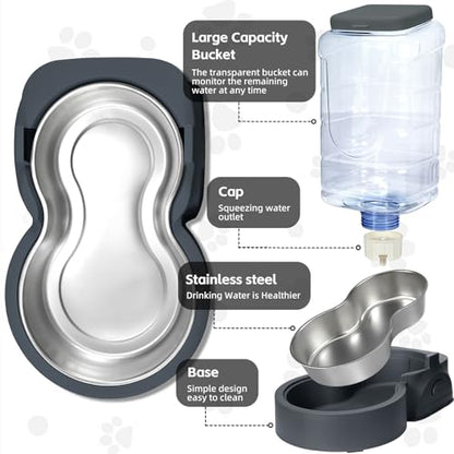 Automatic Cat Feeder and Water Dispenser with Stainless Steel Bowl Dog Gravity Food Feeder and Waterer for Small Medium Pets Puppy Kitten 1 Gallon x 2 - color: Charcoal gray（3.8L*2）