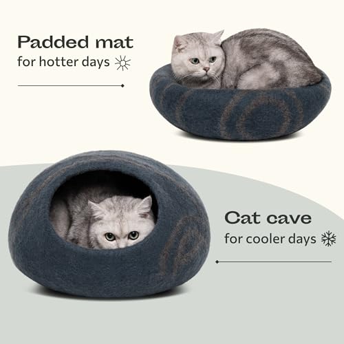 MEOWFIA Premium Felt CAT CAVE Bed, Medium, Slate Grey - color: Slate Grey, size: Medium