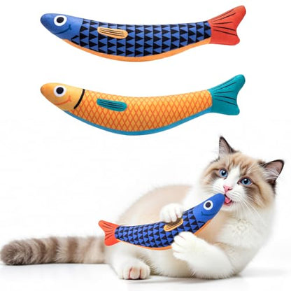 PetBusy Cat Toys with[5000mg A+Natural Catnip &Silvervine] [Baby Grade] Interactive Soft Chew Kicker Cat Toys for Indoor Cats & Kittens, [Crinkle &Bell] Fish Sound Toy, Drives Bored Cat Crazy with Fun - color: Blue+Yellow
