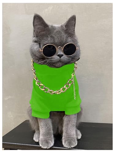 QWINEE 3Pcs Dog Hoodie Cat Apparel Dog Custume Set with Necklace and Sunglasses Pet Clothes for Puppy Small Medium Dogs Cats Green X-Small - color: Green, size: X-Small