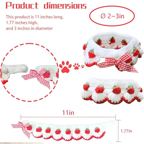 Cat Collar Breakaway, Kitten Collar with Cute Bow Tie Strawberry Pattern Comfortable for Kitty and Small Puppies, Bandana Fits Neck 2-3 Inches (White) - color: white