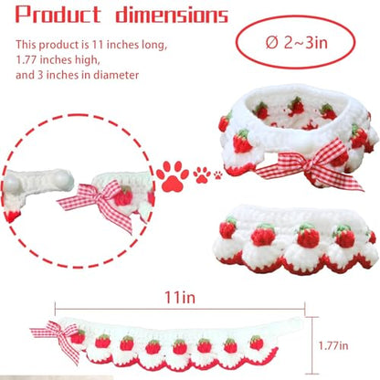 Cat Collar Breakaway, Kitten Collar with Cute Bow Tie Strawberry Pattern Comfortable for Kitty and Small Puppies, Bandana Fits Neck 2-3 Inches (White) - color: white