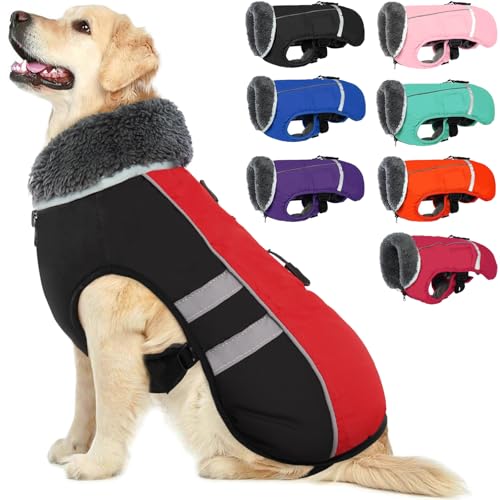 QBLEEV Warm Dog Coat Reflective Dog Winter Jacket, Waterproof Windproof Dog Turtleneck Clothes for Cold Weather Thicken Fleece Pet Dog Snowsuit Christmas Dog Vest Apparel for Small Medium Large Dogs M - color: Red Black, size: Medium