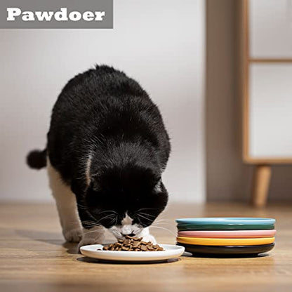 Ceramic Shallow Cat Dish 6 inch, Whisker Fatigue Free Cat Food Bowls, Wide and Small Pet Plate for Kitten and Kitty, Short Legged Munchkin Cat - color: 3 Pack - White & Black & Green