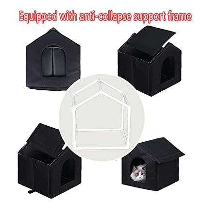 Cat Houses for Outdoor Cats, Weatherproof Outdoor House for Feral Cats, Warm Stable Stray Cats Shelter in Winter Black Medium - style: Black cat house