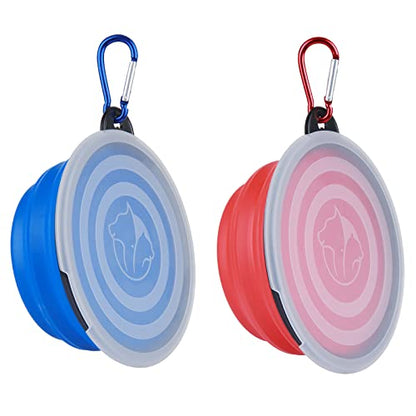 Collapsible Dog Bowl,2 Pack Portable and Foldable Pet Travel Bowls Collapsable Dog Water Feeding Bowls Dish for Dogs Cats and Small Animals,with Lids (Small, Blue+Red) - color: Blue+Red