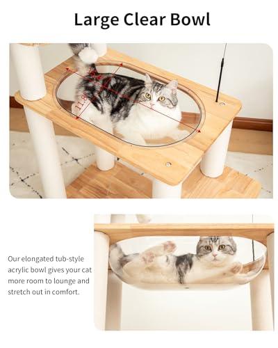 Wood Cat Tree for Large Cats, Modern Cat Tree Tower with Wide Shelves Cotton Scratching Posts, Super Sturdy Base, Cozy Perches, and Interactive Toys for Indoor Kittens - color: s975