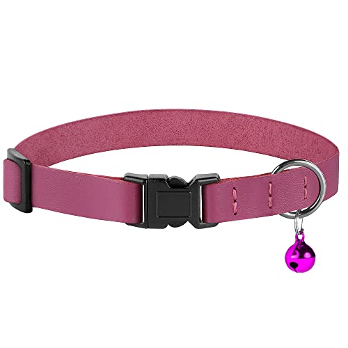 Breakaway Cat Collar with Bell - Leather Adjustable Kitten Collars with Safety Quick Release Buckle - Soft Small Pet Collars for Girl & Boy Cats (Pink) - color: Pink