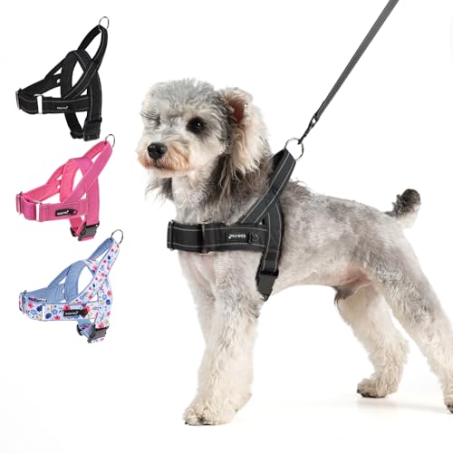 KOOLTAIL No Pull Small Dog Harness with Soft Padded and Handle, Easy Walk Puppy Vest Harness Neck & Chest Adjustable, Reflective & Lightweight Escape Proof Breathable Mesh Medium Pet Harness, Black S - color: Black, size: Small