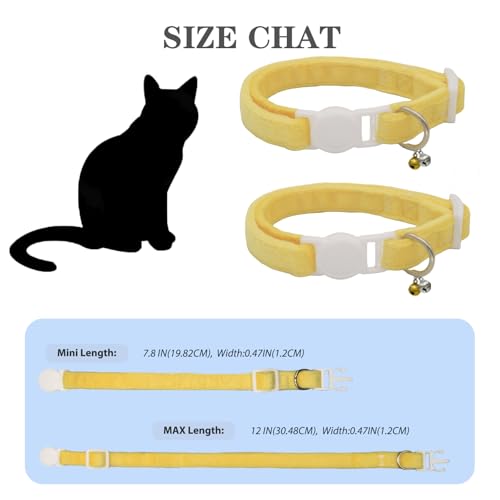 Breakaway Cat Collar with Bell, Lightweight Soft Cotton Collar, Adjustable Kitten Collars with Safety Buckle, Quick Release, Pet Supplies Accessories, Yellow - color: Yellow