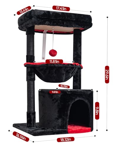 SYANDLVY Gothic Cat Tree with Coffin Bed for Indoor Cats, Small Cat Tower with Scratching Post, Modern Activity House Condo with Cradle, Kittens Cave, Black & Red - color: Black & Red