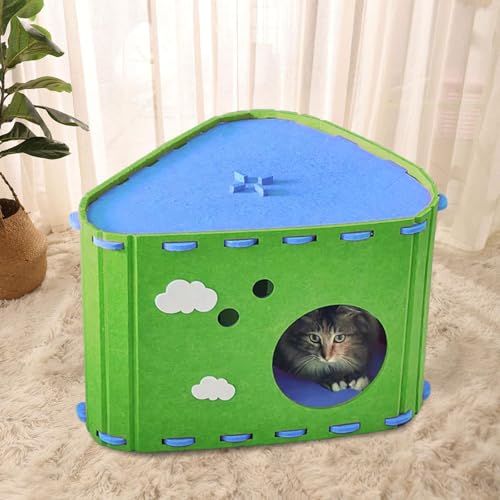Felt Cat House Hideaway Sturdy Furniture Protector Pet Sleeping Bed Grinding Claw Cozy Portable Practical Cat Bed Cave- Green - color: Green