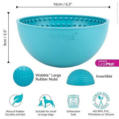 LickiMat Wobble, Dog Slow Feeder Bowl Lick Mat, Boredom Anxiety Reducer; Perfect for Food, Treats, Yogurt, or Peanut Butter. Fun Alternative to a Slow Feed Dog Bowl, Turquoise - color: Turquoise