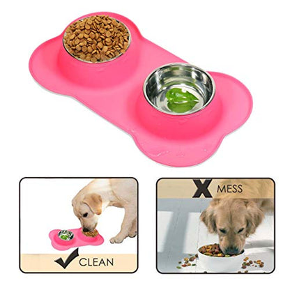 Dog Food Bowls Stainless Steel Pet Food Bowls & Dog Water Bowls, Dog Bowls Silicone Mat No Spill Non-Skid Feeding Bowls for Small Size Dog Puppy Cat Food Dish, Pink, 3 Cup/24oz, Set of 2 Bowls - color: Pink, size: 3 Cup/27 oz each