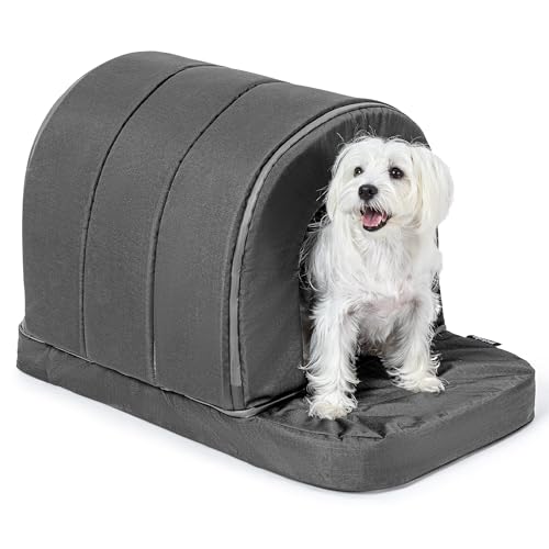 PELZIN Orthopedic Dog Bed House - Outdoor Waterproof Dog Tent with Washable Removable Cover - Durable Indoor Pet Cave Bed for Small Breeds & Fits 24-Inch Crate - 23"x16", Charcoal - color: Charcoal, size: 23"L x 16"W x 17"Th