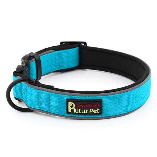 Plutus Pet Tactical Dog Collar, Reflective, Adjustable Heavy Duty Dog Collar, Soft Padded and Comfortable, for Small Medium and Large Dogs (Cyan, S) - color: Cyan, size: S
