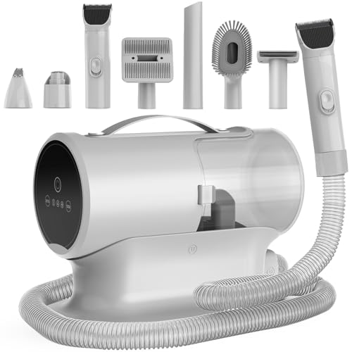 AIRROBO Dog Grooming Vacuum and Kit with Clipper Nail Trimmer Grinder, 12000Pa Pet Vacuum for Shedding Grooming, 2L Large Capacity Dog Hair Vacuum with 8 Pet Grooming Tools, PG100 Plus - color: Light Gray-8-in-1