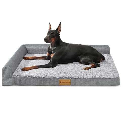 Orthopedic XL Dog Bed Large Sized Dog 42''X28'', Waterproof L Bolster Big Large Pet Sofa Beds with Removable Washable Cover, Soft Comfortable Pet Couch Crate Mat with Nonskid Bottom, Grey - color: Grey, size: XL:42x28x3.5 IN