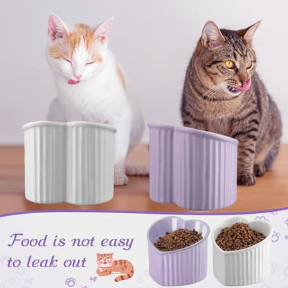 Mumufy 2 Pcs Ceramic Elevated Cat Bowls Tilted Elevated Raised Pet Bowls Anti Vomit Cat Dish for Indoor Stress Free Water Dish Feeder for Puppies, Heart Shaped(White, Purple) - color: White, Purple