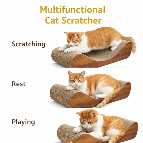 Simple Delxue Horizontal Cat Scratcher Pad, 23.6" Large Cat Scratcher Cardboard Lounge Bed, 100% Recyclable & Reversible Durable Cat Scratching Board - color: Bone Wood