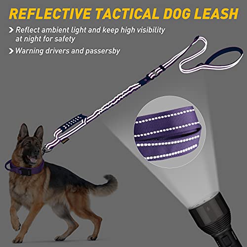 AUBELL Tactical Dog Leash Heavy Duty,4-6ft Reflective Strong No Pull Bungee Leash for Medium Large Dogs with Comfortable Padded Double Handle,Car Seat Belt,360 Degree Rotating Carabiner,Purple - color: M/L-Purple(4-6FT)