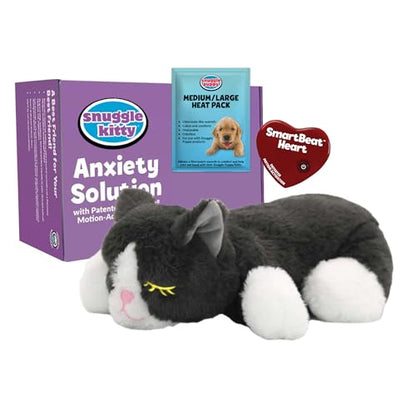 Snuggle Kitty Heartbeat Cat Toy for Kittens and Cats with Real-Feel Pulse and Heat Pack, Calming Sleep Aid for Cat Anxiety, New Kitten Essentials - Grey and White - color: Grey & White