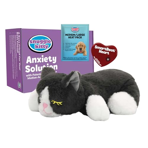 Snuggle Kitty Heartbeat Cat Toy for Kittens and Cats with Real-Feel Pulse and Heat Pack, Calming Sleep Aid for Cat Anxiety, New Kitten Essentials - Grey and White - color: Grey & White
