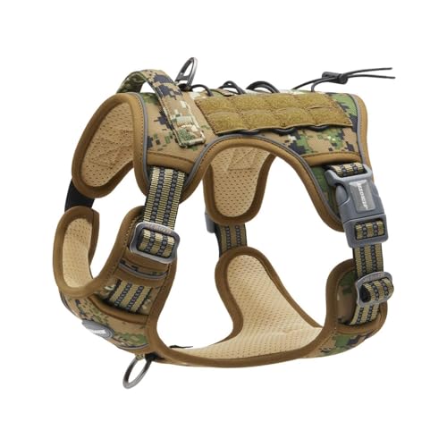 AUROTH Tactical Dog Harness for Small Medium Dogs No Pull Adjustable Pet Harness Reflective K9 Working Training Easy Control Pet Vest Military Service Dog Harnesses Woodland Camo S - color: Camo - Woodland Camo, size: S(Neck:14-21",Chest:20-31"),18-35 lbs