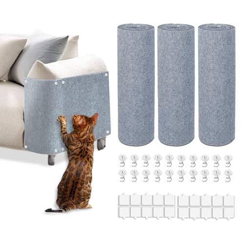 3PCS Cat Scratch Mat, 39.4"x11.9" DIY Trimmable Self-Adhesive Cat Scratching Mat, Couch Protector from Cats Claw, Indoor Furniture Protector for Cats Scratching (Light Gray) - color: Light gray