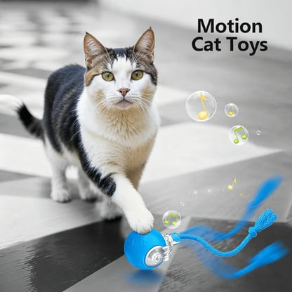 FUNNYDUCK Speed 2.0 Tail Interactive Cat Toys for Indoor Cats – Smart Motion-Activated Rolling Ball with Tail, Chirping Sounds, and USB Rechargeable Design for Enrichment & Exercise - color: Blue tail