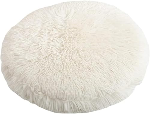 RICHRAIN Plush Cat Dog Cushion,Round Pet Warm Mat, PP Cotton Soft and Comfortable for Living Room - color: White, size: 37CM
