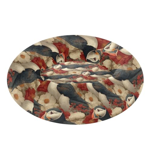 Calming Donut Dog Bed Blossom Puffins Design, 22" Washable Pet Lounger with Removable Cover, Cozy Cushion Comfort Nest for Medium Dogs - size: Medium