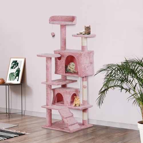 Nova Microdermabrasion 54 in Cat Tree Tower for Indoor Cats Multi-Level Cat Condo Cat Bed Furniture with Scratching Post Kittens Activity Center (Pink) - color: Pink