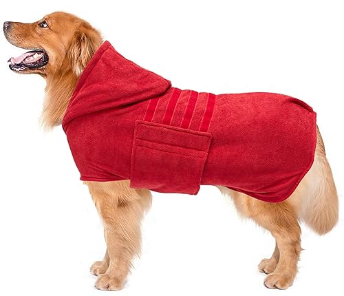 Geyecete Dog Drying Coats with Hood-Dog Towels Absorbent Robe Dry Fast Dog Bag-Dog Bathrobe Towel-Microfibre Fast Drying Super Absorbent-Red-S - color: Red(Hood), size: Small