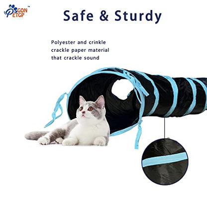 GONPETGP Cat Tunnels for Indoor Cats with Cube Tent Toys Combo, Pop Up Collapsible Crinkle Interactive Peek Hole, Cat Tube with Play Ball and Bell for Kitten, Puppy, Kitty, Rabbit - Set of 3 - color: A-Black