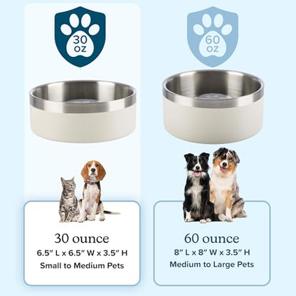 Set of 2 Stainless Steel Slow Feeder Dog Bowls - 30oz/3.75 Cups Double Wall Insulated Food and Water Bowls for Dogs - Non Slip Metal Pet Dishes for Small-Medium Sized Pets PETMAKER (Cream) - size: 30oz