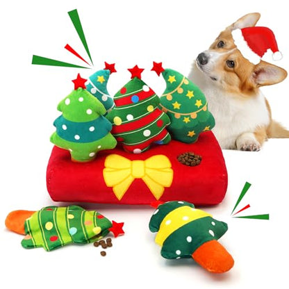 Christmas Hide and Seek Dog Toys, Squeaky Interactive Puzzle Dog Toys for Boredom and Stimulation, Dog Enrichment Toys for Small and Medium Dogs (Christmas Trees, Pack of 6) - style: O-Christmas Tree