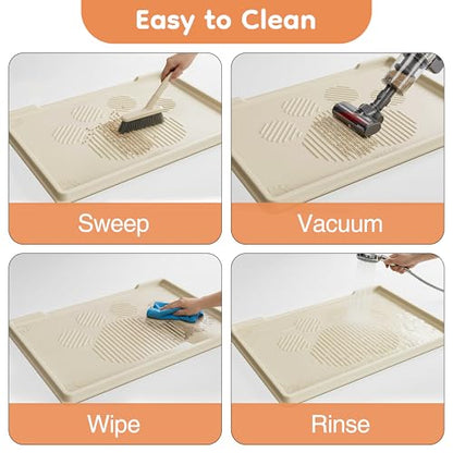 ISSEVE Cat Litter Mat 40" x 28" XL, Extra Large Silicone Mat for Litter Box, 1.38" Raised Edge Urine Waterproof Litter Trapping Mat Pad for Scatter Control, Soft on Kitty Paws, Protect Floor (Beige) - color: Beige