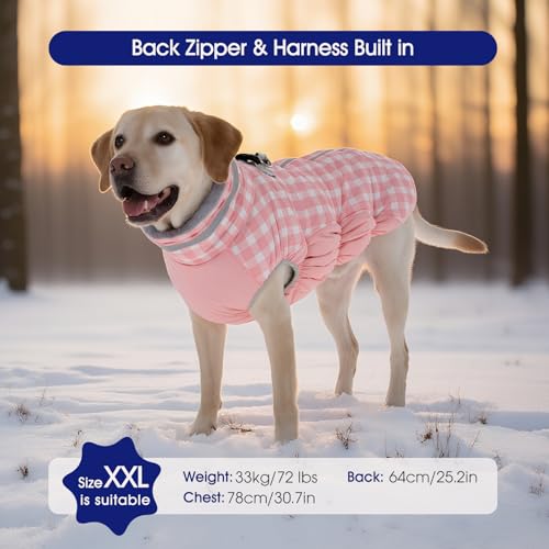 FUAMEY Dog Coat for Small Dogs,Waterproof Dog Winter Jacket with Harness Built in Puppy Cold Weather Coats Reflective Pet Vest with Zipper Warm Fleece Dogs Snowsuit Windproof Pink Plaid XS - color: Pink Plaid, size: XS(chest:14in)