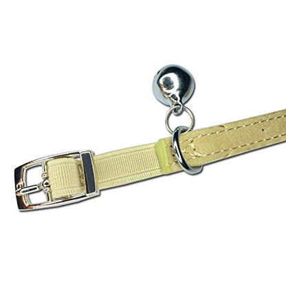 CHUKCHI Heart Bling Cat Collar with Safety Belt and Bell 8-11 Inches - color: Beige