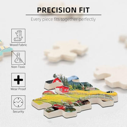 300 Pieces Jigsaw Puzzles for Adults, Red Barn Mountain Farm Landscape Art Puzzle, Stress Relief Concentration Training Brain Teaser Puzzle 15.7x11 Inch - color: Wooden Puzzle12, size: 300 Piece pcs