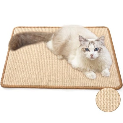 FUKUMARU Cat Scratcher Mat, 23.6 X 15.7 Inch Natural Sisal Cat Scratch Mats, Horizontal Cat Floor Scratching Pad Rug with Sticky Tapes, Protect Sofa and Carpet - color: Beige-23.6 x 15.7 Inch