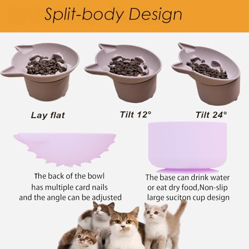 Elevated Cat Bowl, Silicone Kitten Bowls for Food and Water, Wide Shallow Cat Food Dish, Whisker Fatigue, Lead & Cadmium Free, Great Height for Pets (Pink) - color: Pink